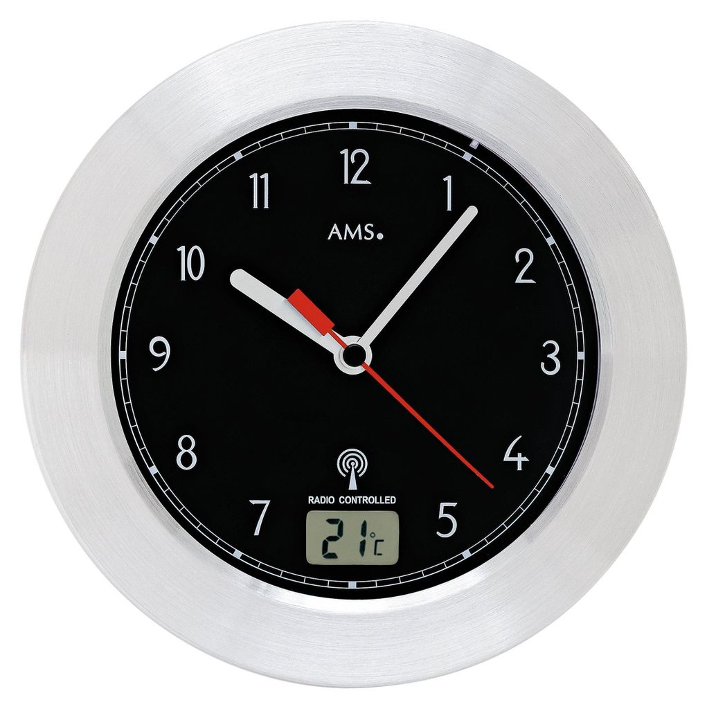 AMS F5919 Funkwanduhr mit digitaler LCD-Anzeige in Produktbild 