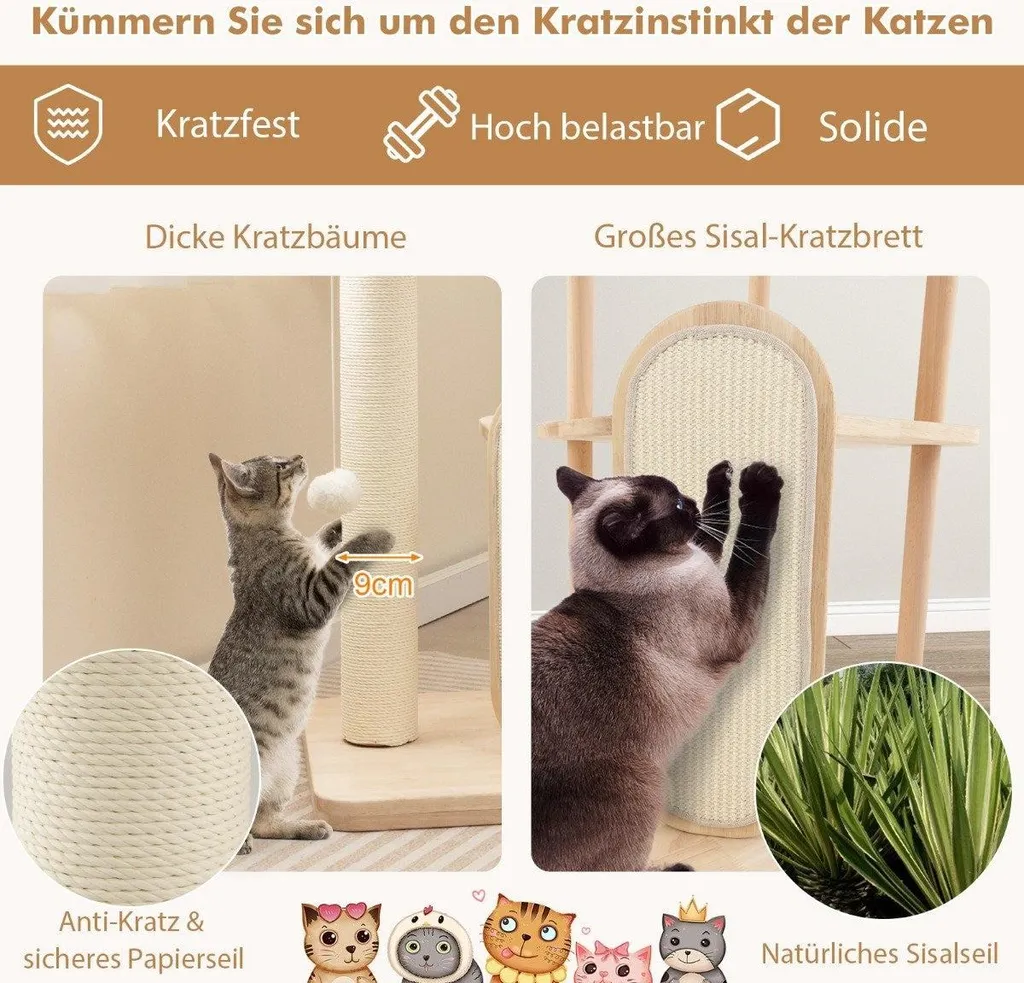 Arbre à chat stable en bois beige 112cm : fini les meubles griffés !