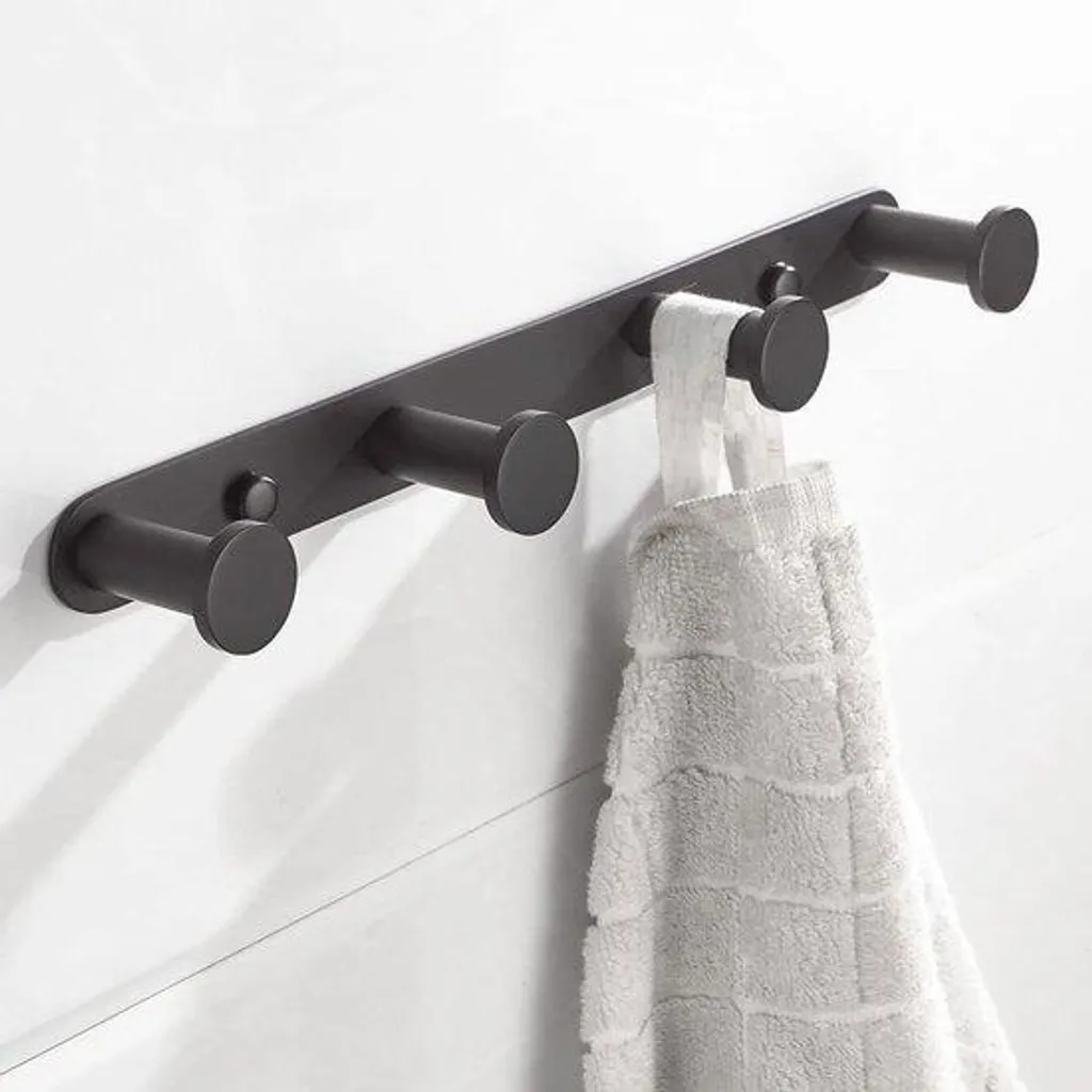 Porte-serviettes mural noir en inox 304 avec 4 crochets de fixation