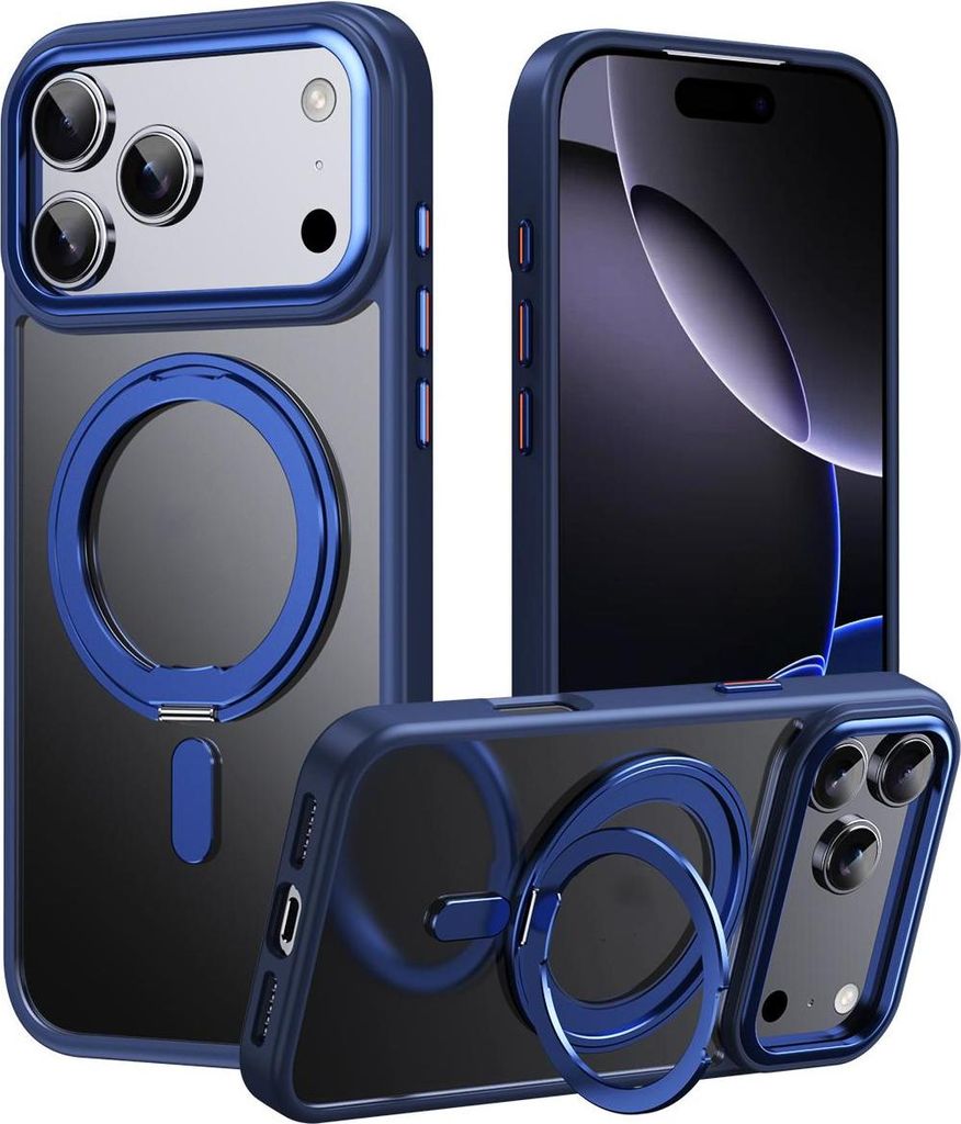 Mobigear Frosted Mag iPhone 17 Pro MagSafe Hülle Hardcase Backcover mit Ständer - Blau