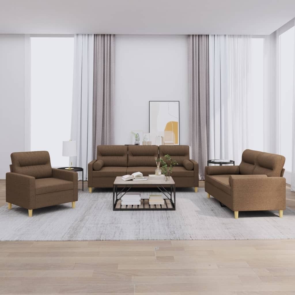 Möbel 3-tlg. Sofagarnitur mit Kissen Braun Stoff - Klassische Sofas 3201555