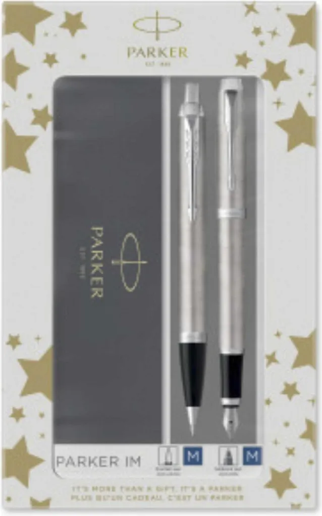 Écriture Fluide Parker IM Métal Brossé contre la Fatigue et Coffret Cadeau