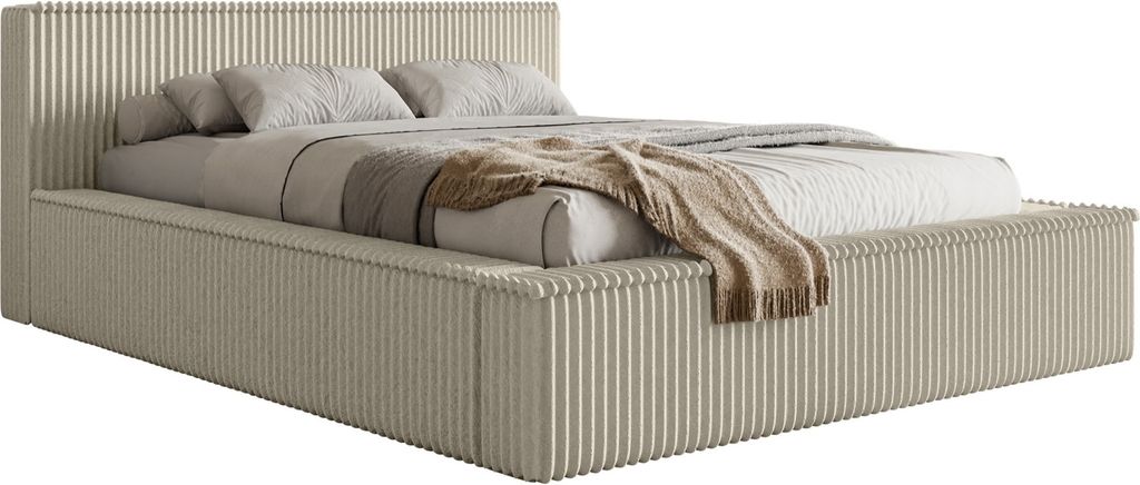 Selsey AFFOLIO - Polsterbett mit Breitcord-Bezug und Stauraum, Hellbeige, 140x200 cm