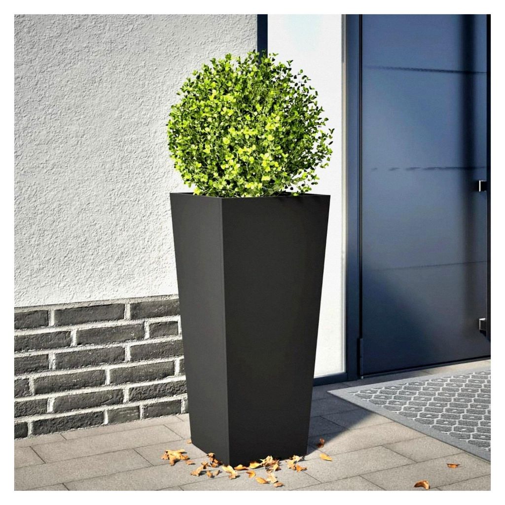 Pflanzkübel Schwarz 35x35x75 cm Stahl, Blumentopf für Balkon, Terrasse und Garten