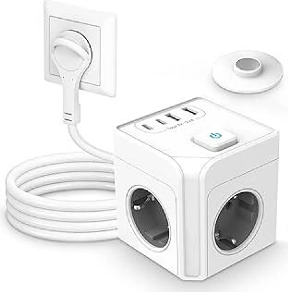 Multipresa Design Bianca a Cubo con USB-C e Base Magnetica | Salvaspazio
