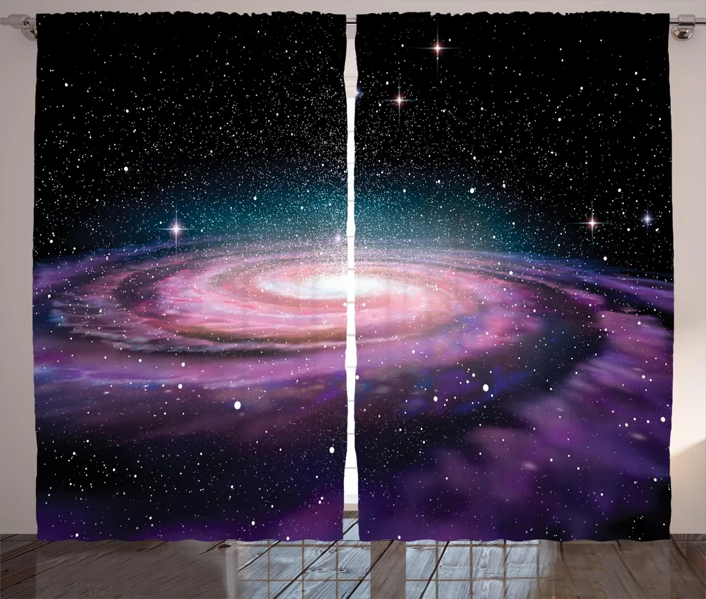 Grand rideau chambre thème espace 280 x 225 cm pour ambiance nuit étoilée