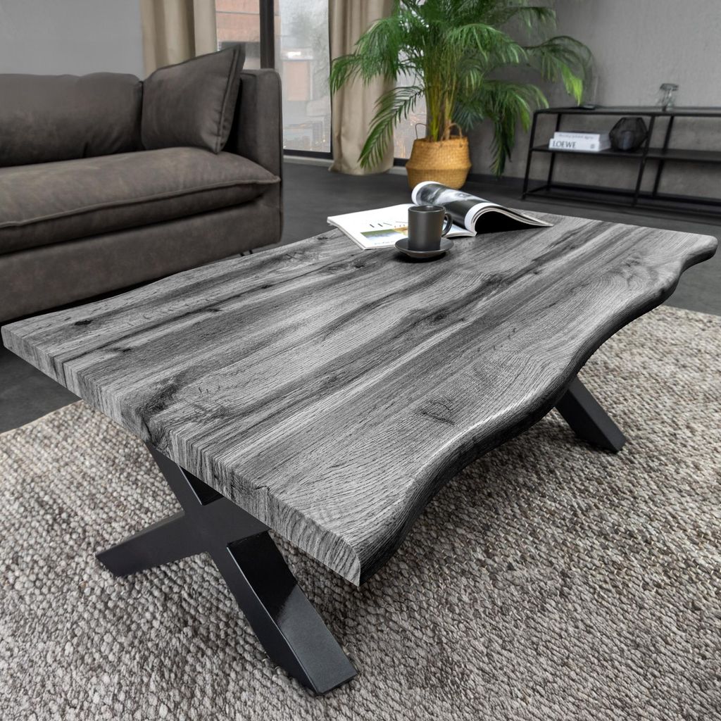 riess-ambiente Industrial Couchtisch WILD 90cm grau Wildeichen-Design schwarz Metall Baumkante Beistelltisch Tisch Kaffeetisch Ablage