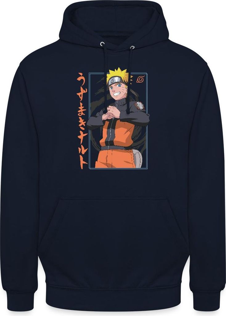 Spreadshirt Naruto Shippuden Design Mit Schriftzeichen Uni Hoodie, 4XL, Navy