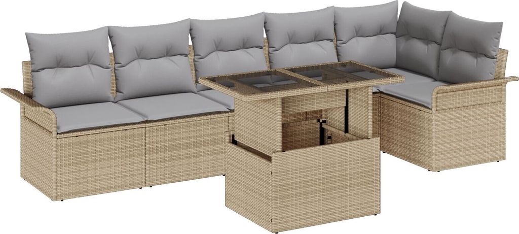 Möbel 7-teiliges Garten Sofa Set mit Kissen Beige Poly Rattan - Gartensofas 3348296