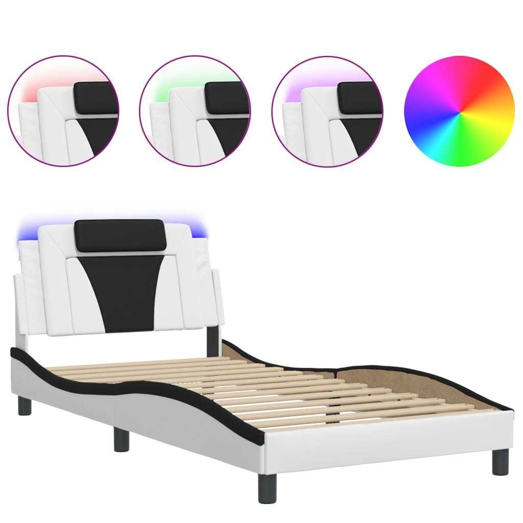 Bettgestell "Viana" mit LED ohne Matratze Weiß und Schwarz 100x200 cm Kunstleder