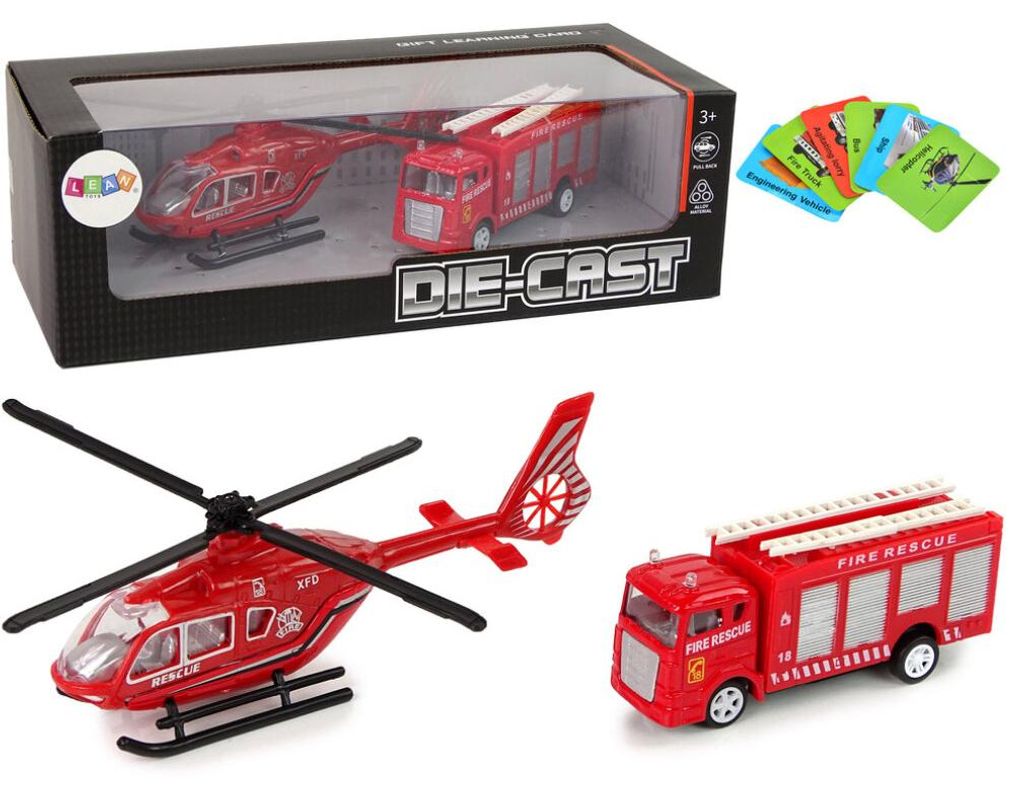 Lean Toys Feuerwehrhubschrauber-Zugset Rot Produktbild 