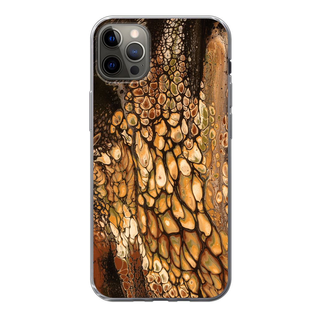 MuchoWow Handyhülle Schutzhülle Hülle für iPhone 12 Pro Max Farbe - Braun - Farbe gießen Silikon Softcase Handy Hülle - Hartschale