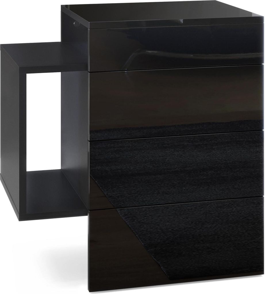 Vladon Nachttisch Queens, Germany, Nachttischschrank mit 2 Schubladen und 1 seitlichem Fach zur Wandmontage, Schwarz matt/Schwarz Hochglanz (60 x ...