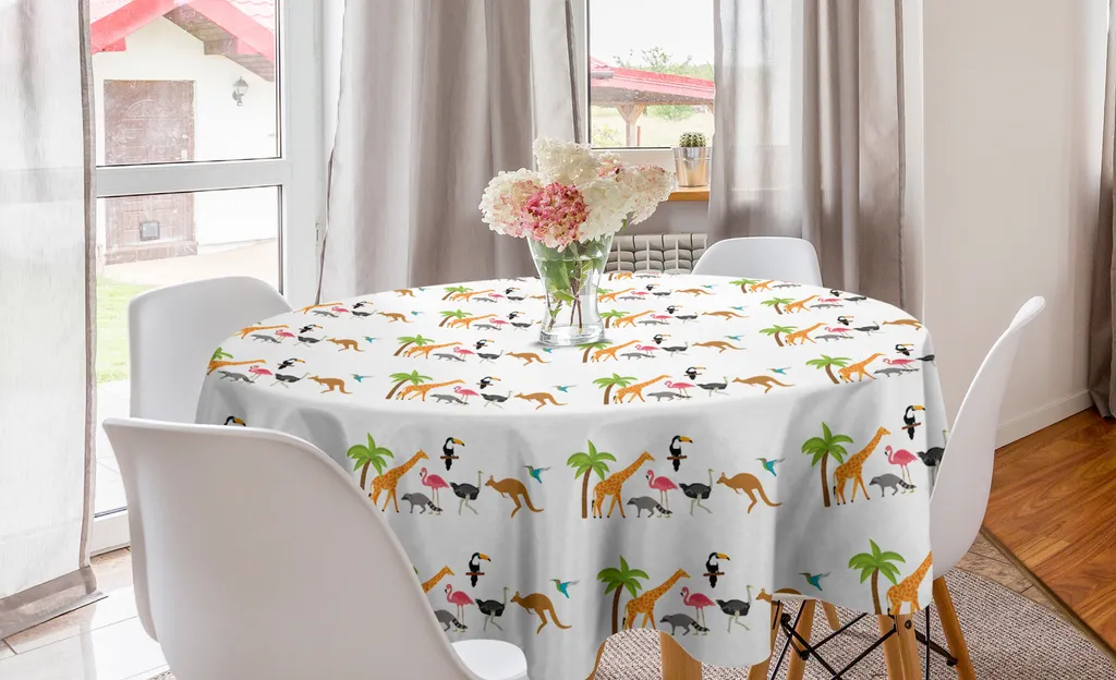 Tovaglia Rotonda In Poliestere Con Fenicotteri Tropicali - 152 Cm (60") - Impermeabile E Antimacchia - Per Tavolo Da Pranzo, Feste