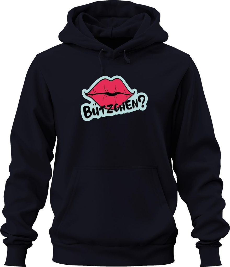 Bützchen Kuss Lippen Pop Art Karneval Geschenk Frech Retro Uni Hoodie Kapuzenpullover, Navy, 3XL