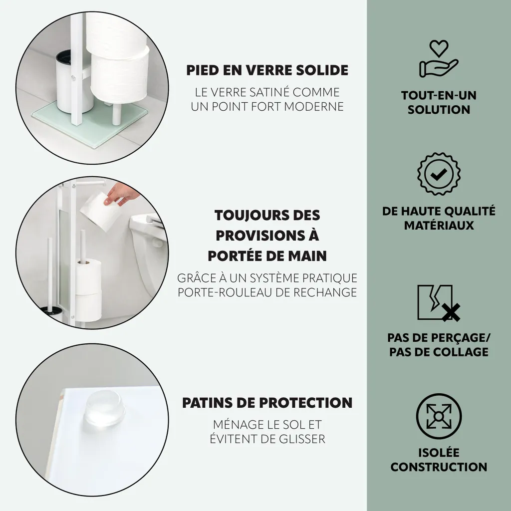 Combiné Brosse WC et Porte-Papier Toilette 4en1 eluno Design Moderne