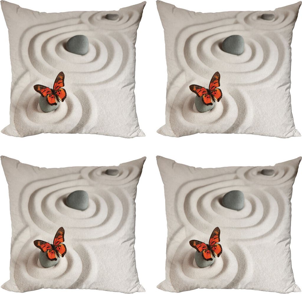 ABAKUHAUS Schmetterling Kissenbezug Set (4 Stück), Rock Serenity, Moderner Doppelseitiger Digitaldruck, 60 cm x 60 cm, beige orange