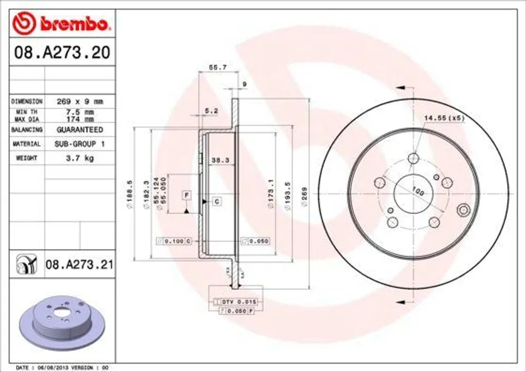 Améliorez le freinage de votre Celica T23 avec le disque Brembo 08.A273.21