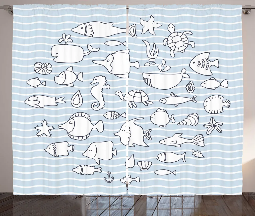 Rideau Universel Facile à Poser 280x225 cm Décor Nautique Bleu et Blanc
