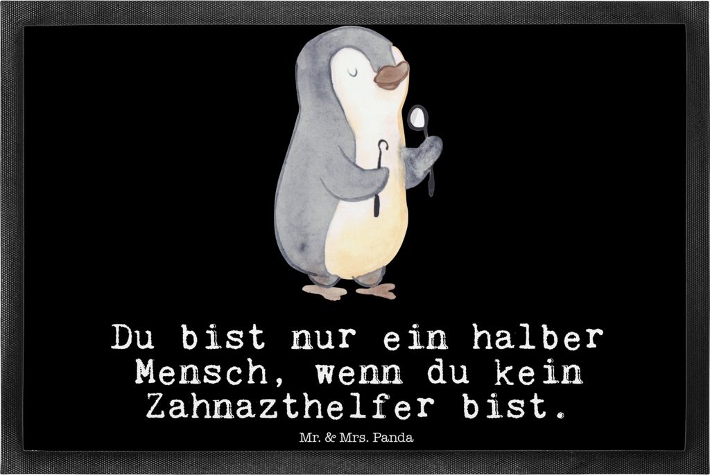 Mr. & Mrs. Panda Fußabtreter Zahnarzthelfer Herz 40 x 60 cm - Schwarz - Geschenk, fußmatte, Schmutzmatte, Sauberlaufmatte, Fussmatte, Schmutzfang...