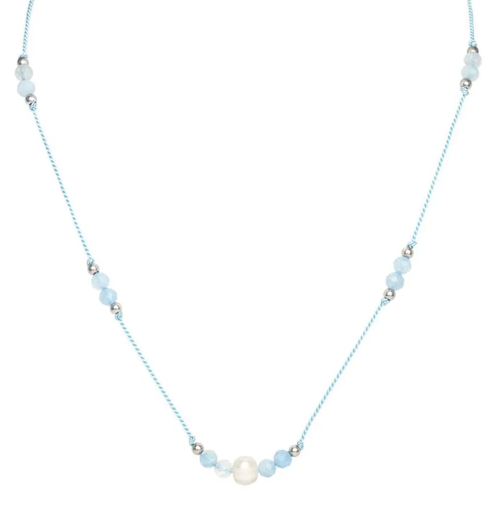 Collier aigue-marine et perle HE06K3S-LB : bijou hypoallergénique