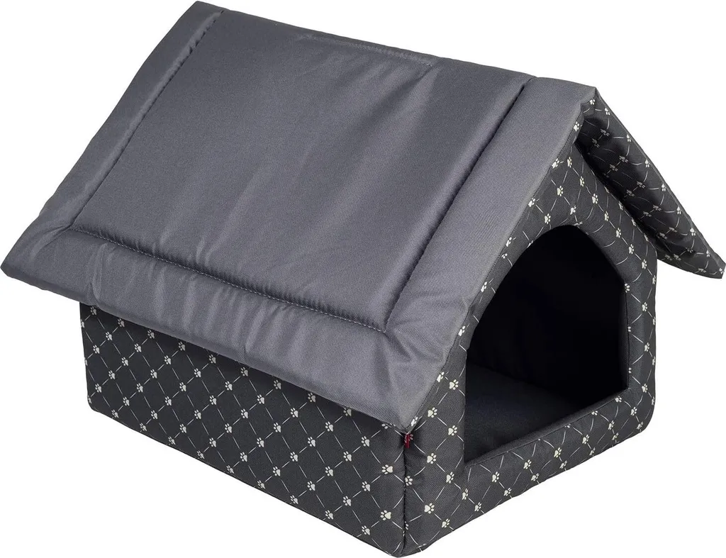 Maison de chien élégante Noir à motifs pattes - Taille M 33x40x33 cm