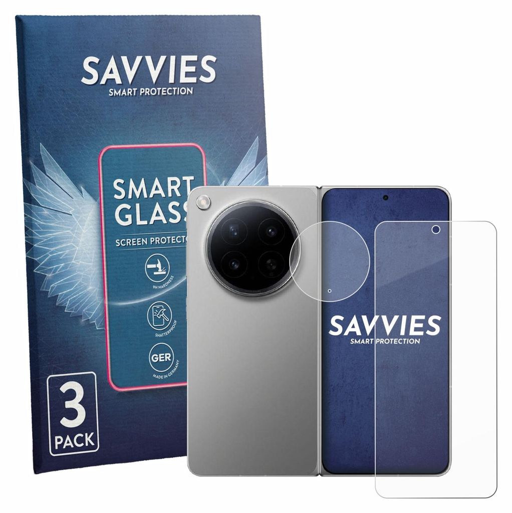 3x Savvies Schutzglas Folie für Oppo Find N6 (Display+Kamera) 9H Panzer Schutzfolie Glas Displayschutz klar transparent