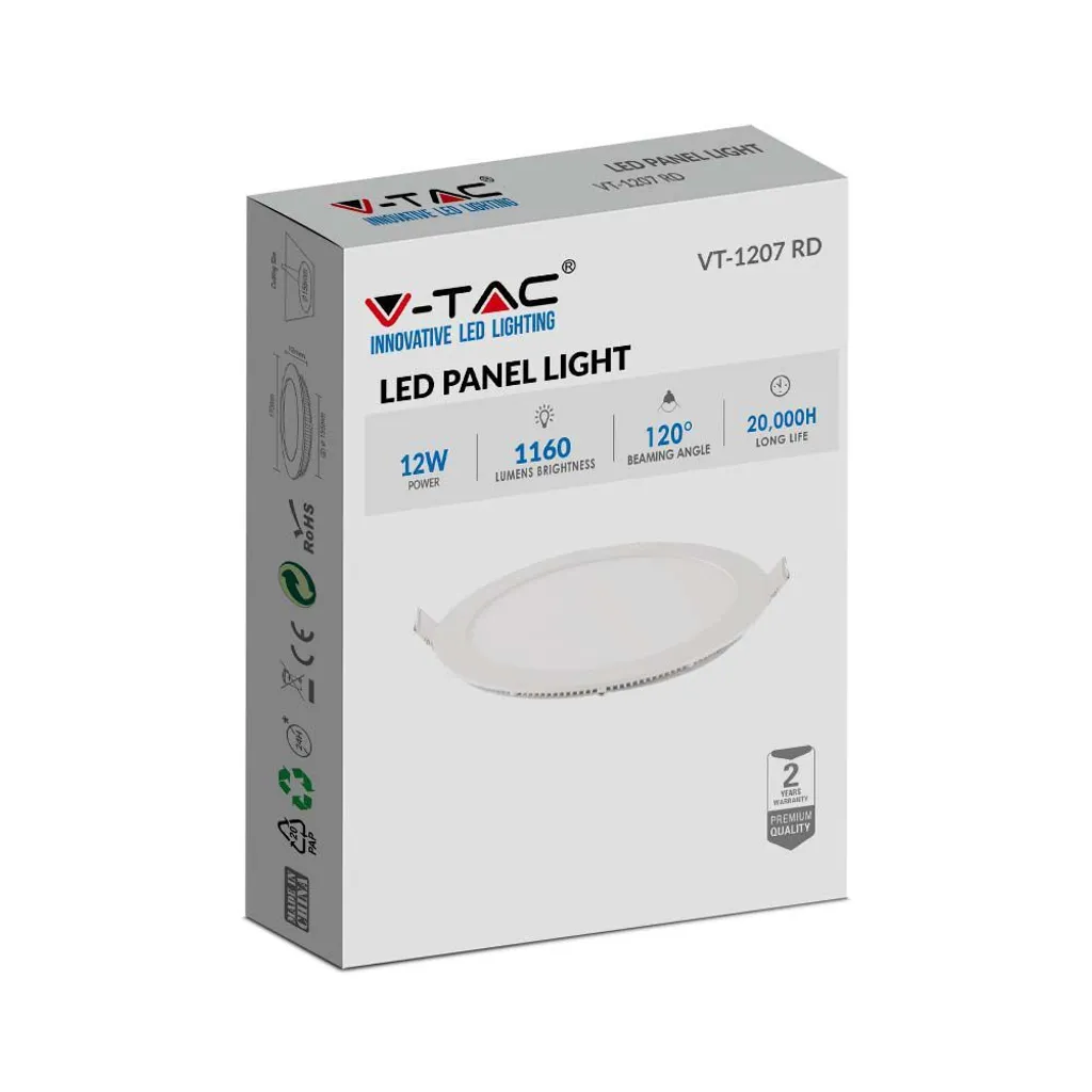 Panneau LED rond miniature série Premium IP20 blanc 12W 1160lm 2700K