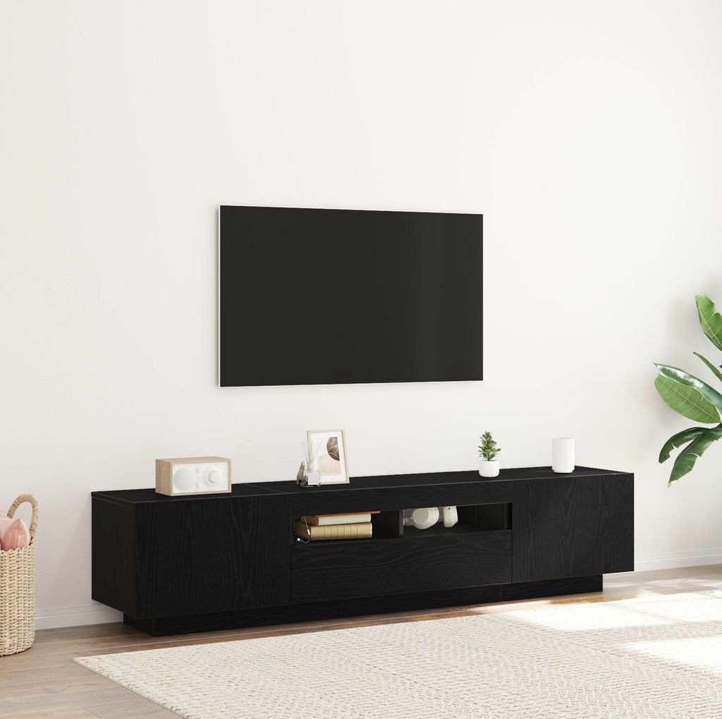 Möbel TV-Schrank mit LED-Lichtern, Schwarz, Eiche, 180x35x40 cm, Holzwerkstoff - TV-Schränke 3333062