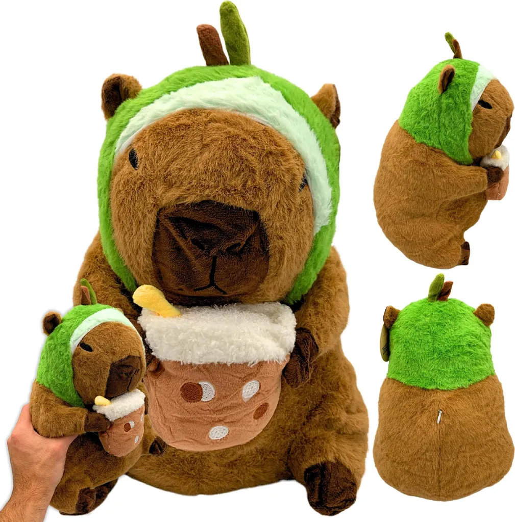 Peluche Capybara 30 cm à Capuche Pomme - Texture Ultra Moelleuse Soft