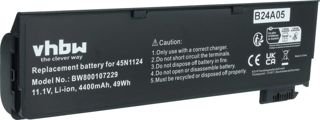 vhbw Akku kompatibel mit Lenovo ThinkPad X270 20K6000, X270 20HN005, X270 20HN003, X270 20HN001, X260(20F6A09KCD) Notebook (4400 mAh, 11,1 V, Li-Ion)