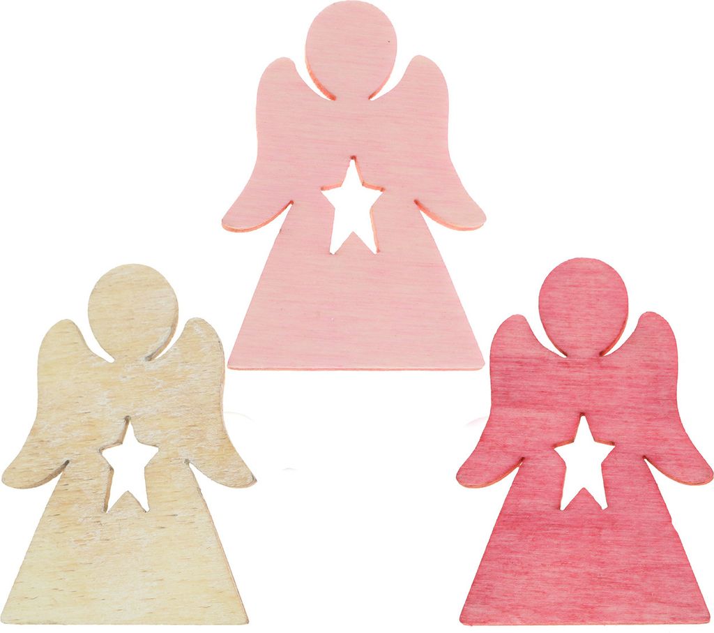 Holzengel Streudeko Pink Rosa Weiß 4cm 72er Set, 72 Stück