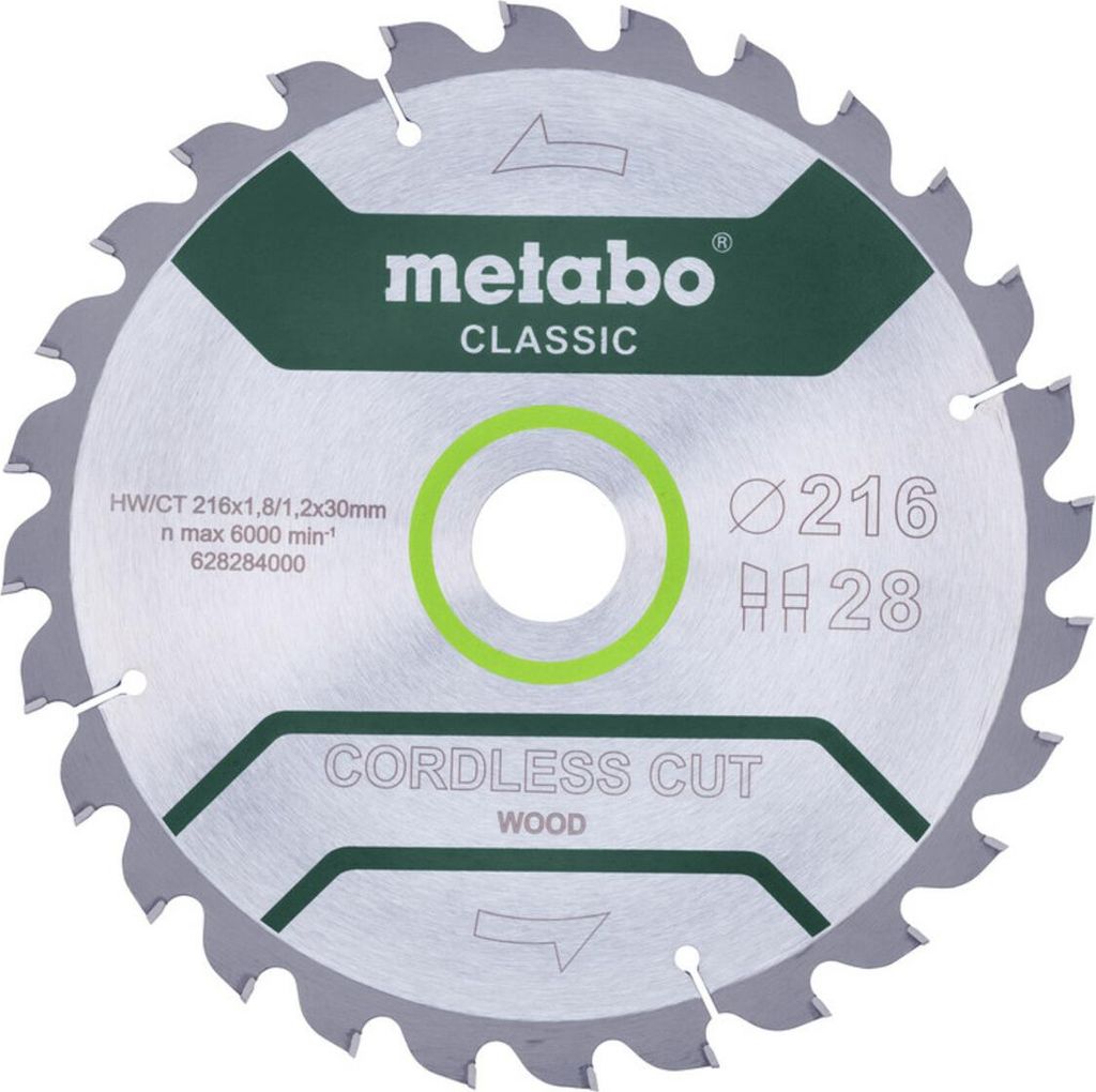 Metabo Sägeblatt cordless cut wood - classic, 216x30 Z28 WZ 5°