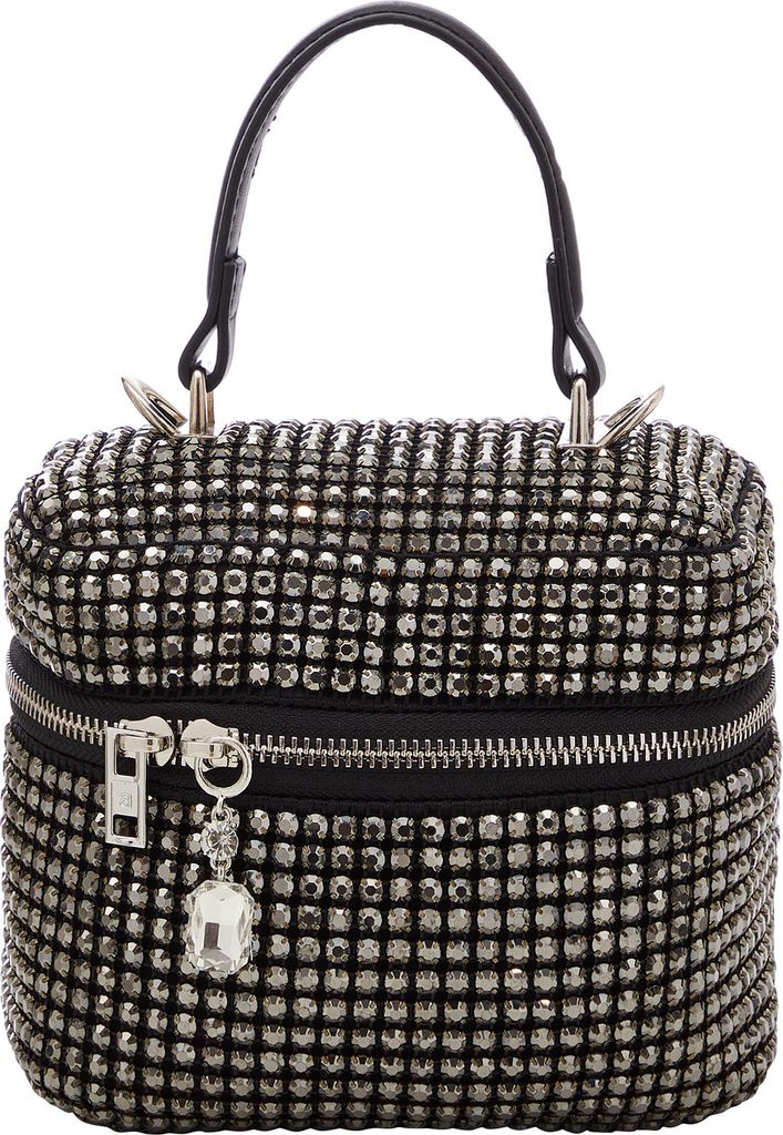 Graue Damen Handtasche mit Reißverschluss und Griff, 12x11x17 cm