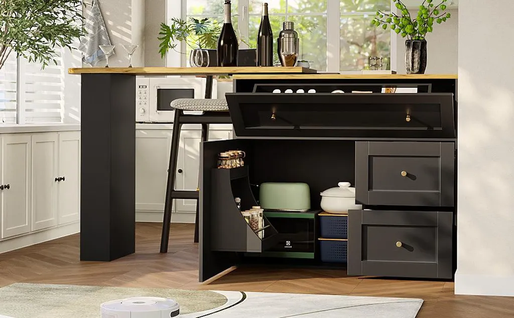 Table haute réglable avec étagère à snacks et armoire de buffet intégrée