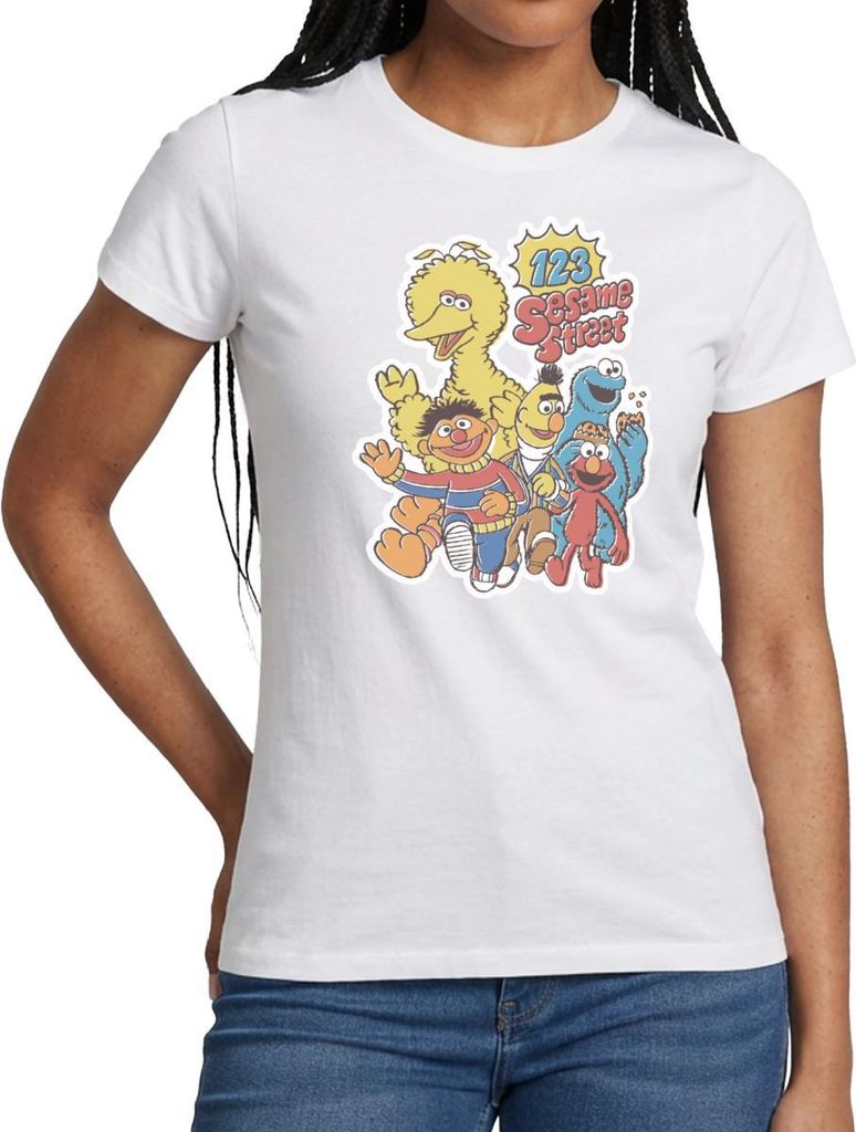 Spreadshirt Sesamstraße 123 Sesame Street Charaktere Frauen T-Shirt, M, Weiß