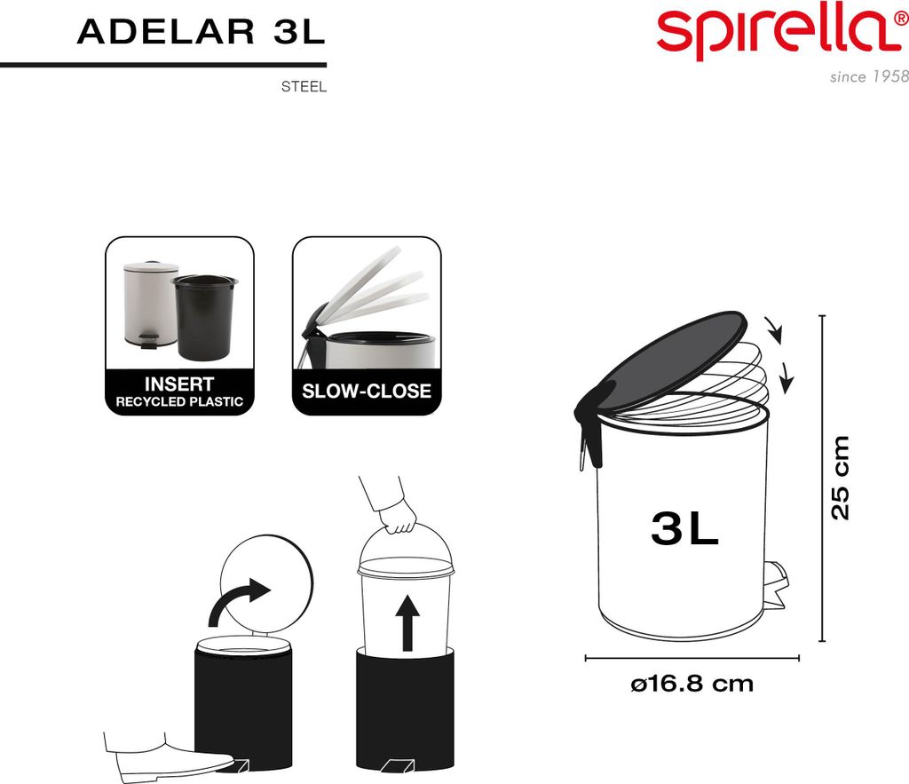 Kosmetický koš Spirella 3 litry z nerezové oceli s Obrázek produktu 