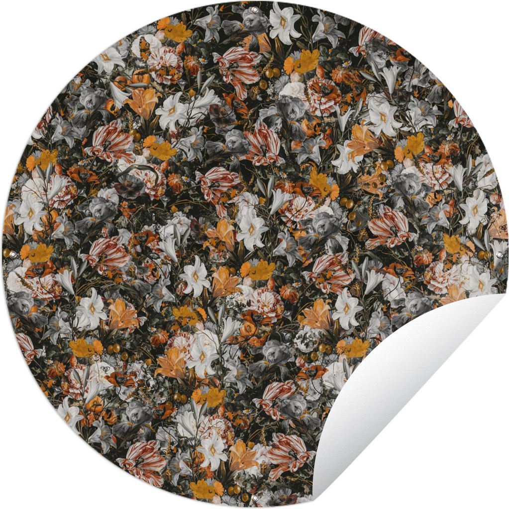 MuchoWow Gartenposter Outdoor-Poster Rund Blumen - Collage - Kunst Ø 90 cm Gartendeko Rundes Poster draußen