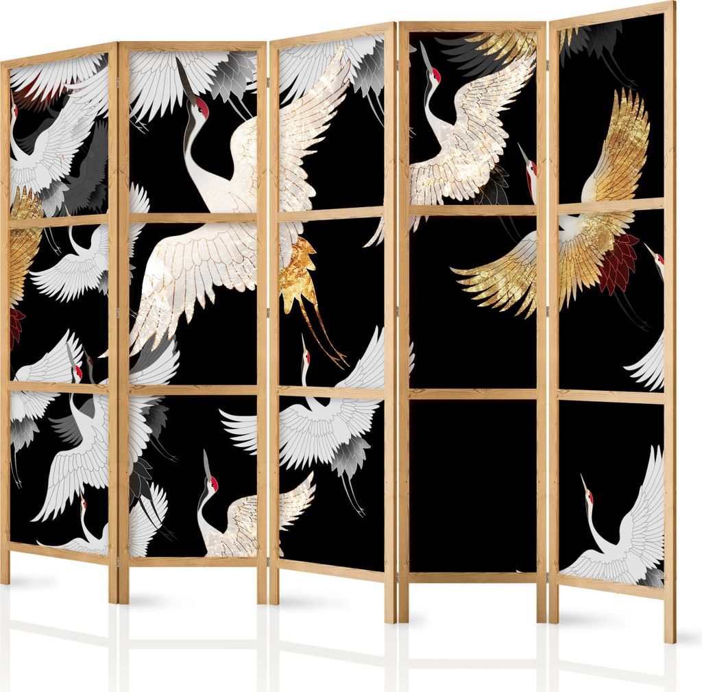 5-teiliger Einseitiger Vlies Japanischer Paravent - Cranes Produktbild 