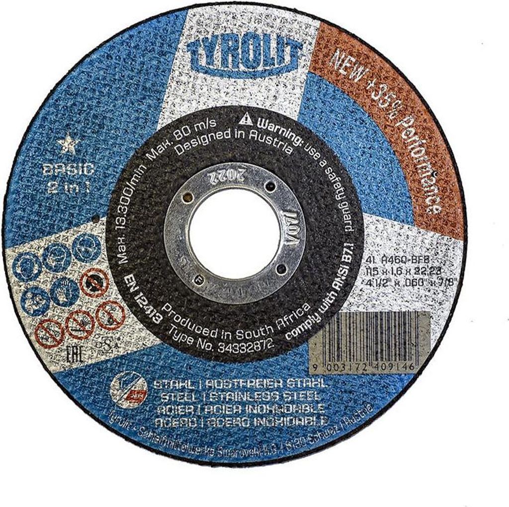 25 Flachschneidplatte 41c ø115x1,6x22,23 A46q-bfb. Tyrolit