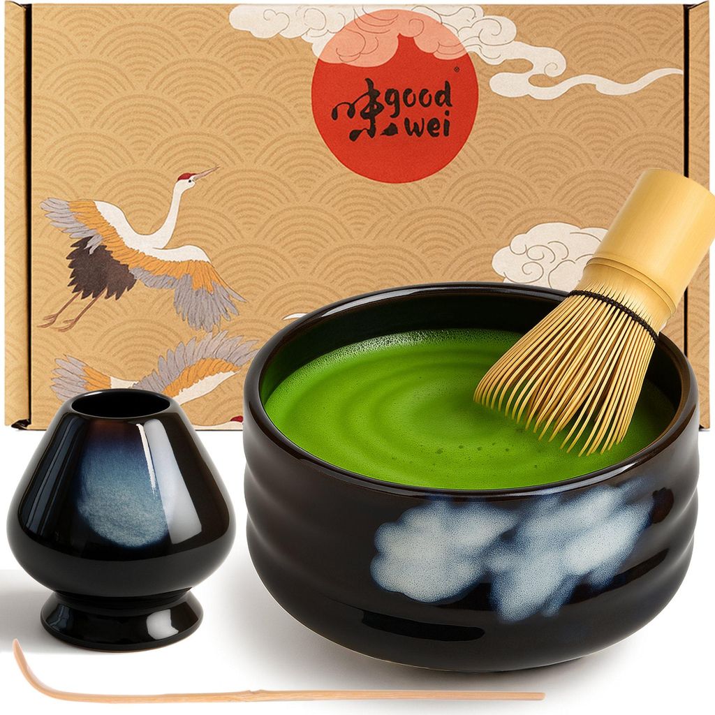 Matcha Set "Burashi" mit Schale, Besen & Besenhalter – edles Set für Matcha-Zeremonie und stilvollen Teegenuss