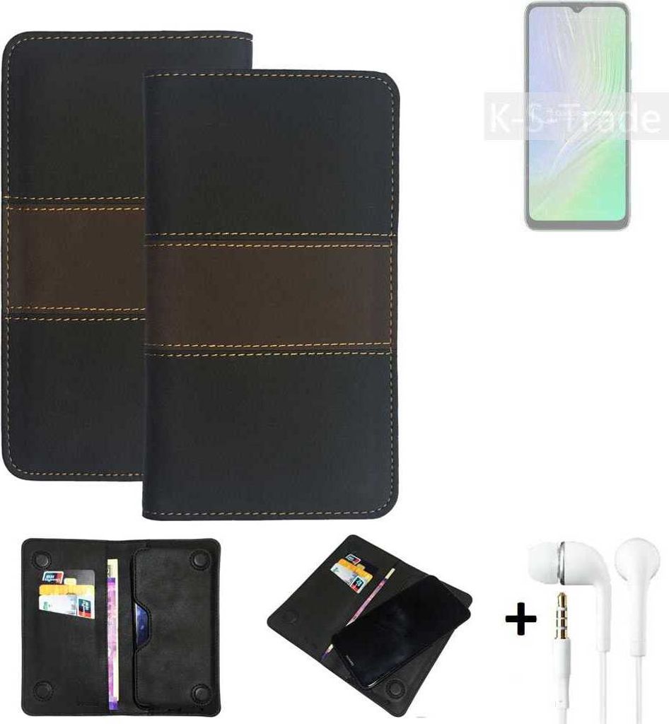 K-S-Trade Handyhülle + Kopfhörer kompatibel mit Blackview A55 Schutzhülle Walletcase Bookstyle Tasche Schutz Case Hülle Wallet Cover Kunstleder