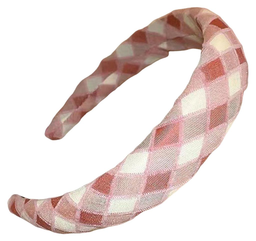 Damen-Haarreif im Retro-Karomuster, dicke Schwammfüllung, weicher Stoff, flauschiges Haaraccessoire