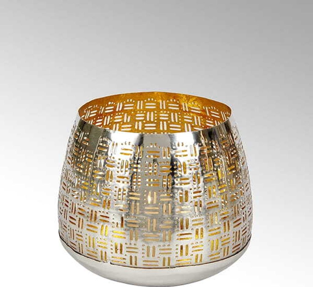 Lambert Fez Windlicht außen vernickelt/ innen gold klein H 15 cm, Ø 17 cm 46133