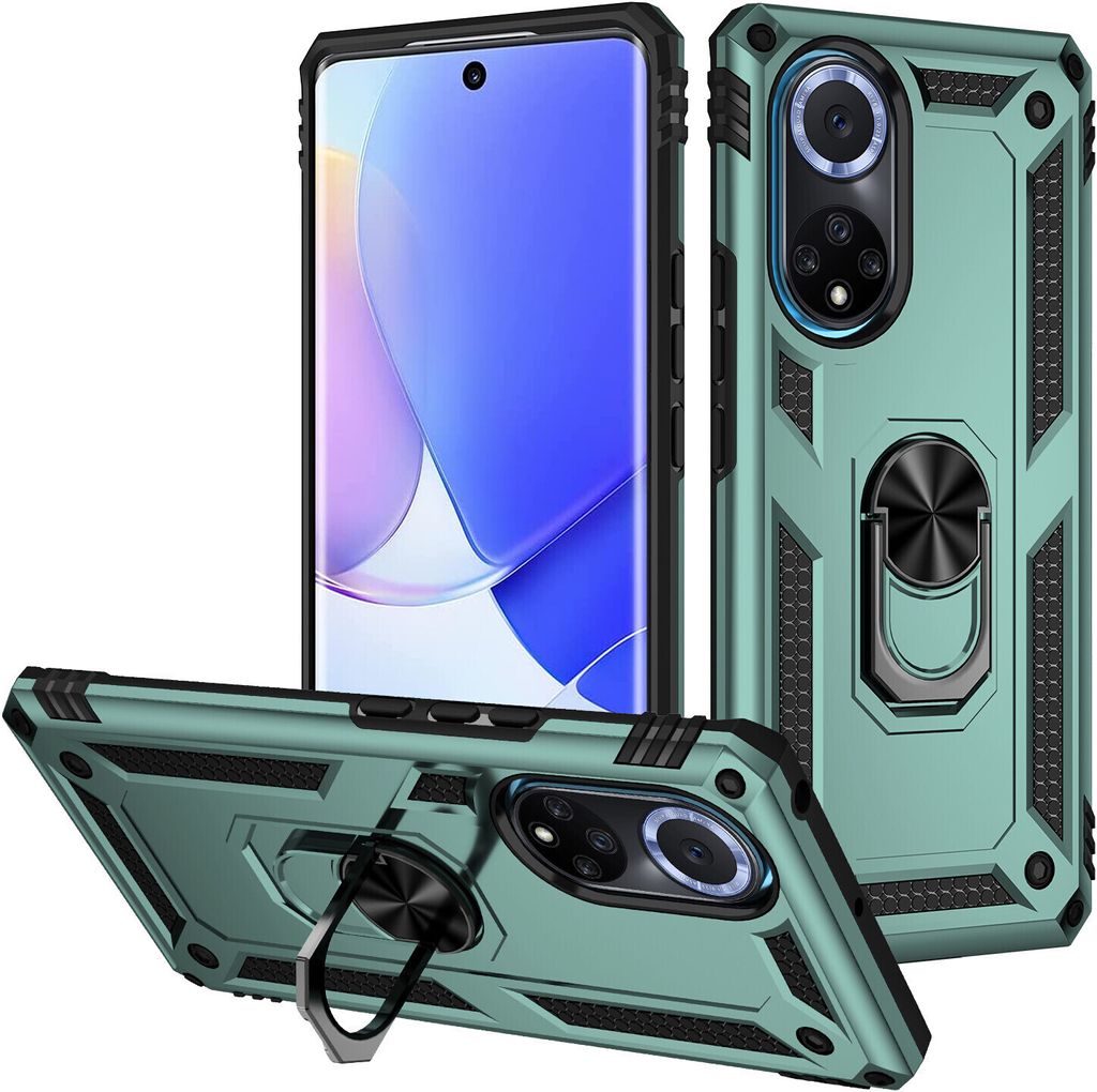Huawei Nova 9 Hülle, Dual Layer Robust Militäre Schutzhülle mit Ringhalterung Ständer für Huawei Nova 9 Grün