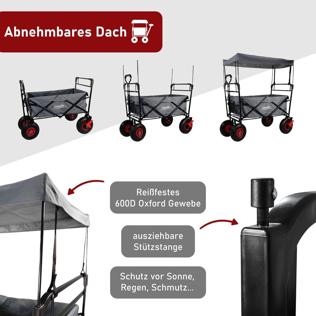 Bollerwagen faltbar mit Dach, grau, Handwagen mit 120 kg Produktbild 