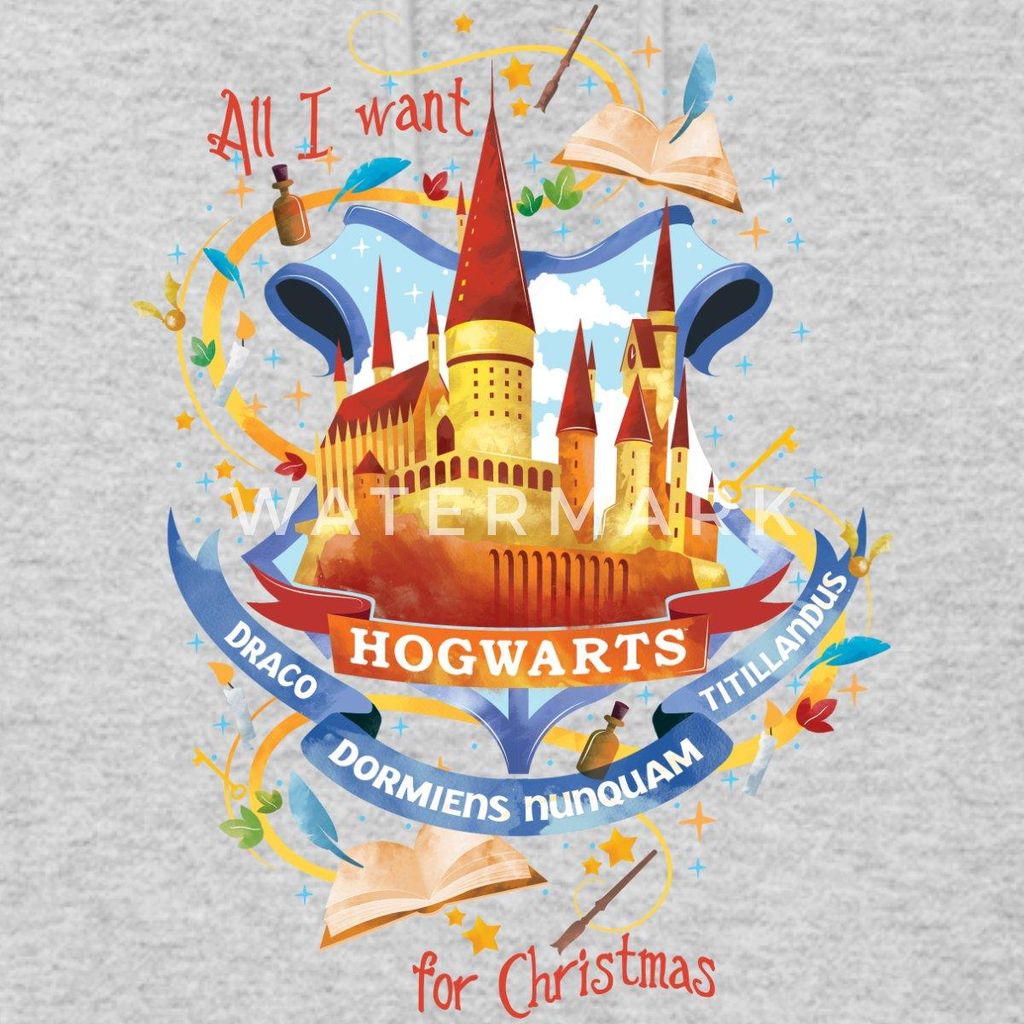 Spreadshirt Harry Potter X-Mas Hogwarts Damen Hoodie, M, Hellgrau meliert