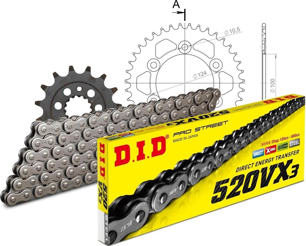 DID Kit Alu (schwarz) Kompatibel mit DUCATI 800 Sport /Supersport ... 15-39-098 DID520VX3 Endlos