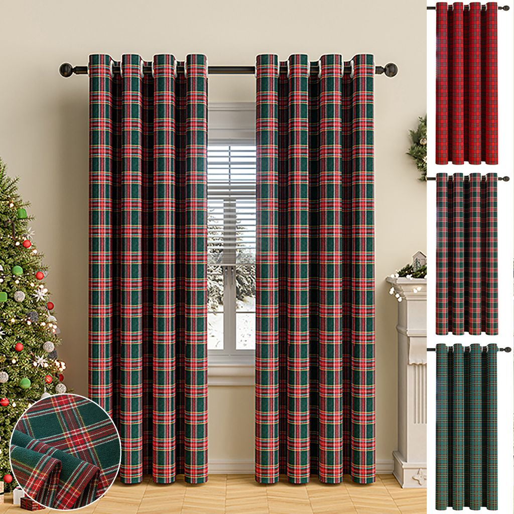 Karo Vorhang Kariert Verdunklungsvorhang Ösen Weihnachtsdeko für Wohnzimmer Schlafzimmer Bauernhaus Restaurant 132x213cm Rot-Grün