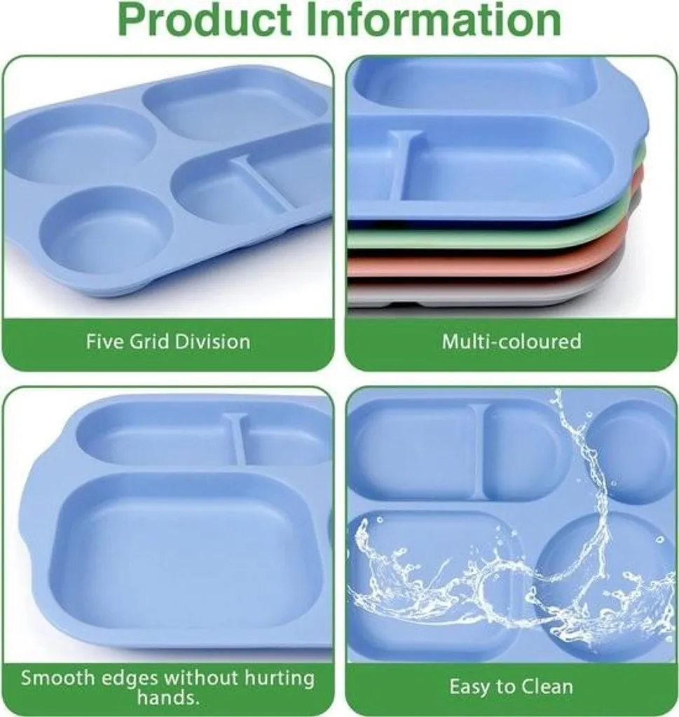 Assiettes de table divisées 5 compartiments pour repas équilibrés x4
